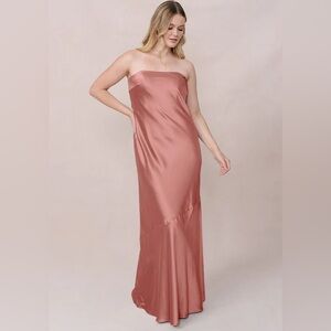 Revelry Leo Strapless Satin Bridesmaid Dress in Desert Rose Size 4